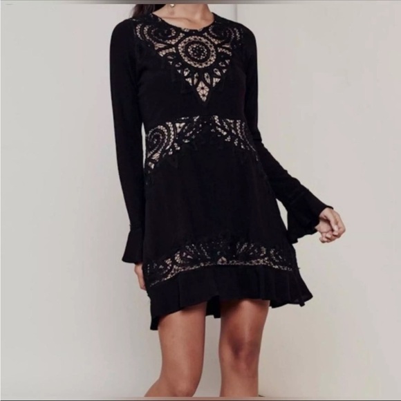 For Love And Lemons Black Valentia Crochet/Embroidered Viscose Rayon Dress M? - Picture 1 of 16